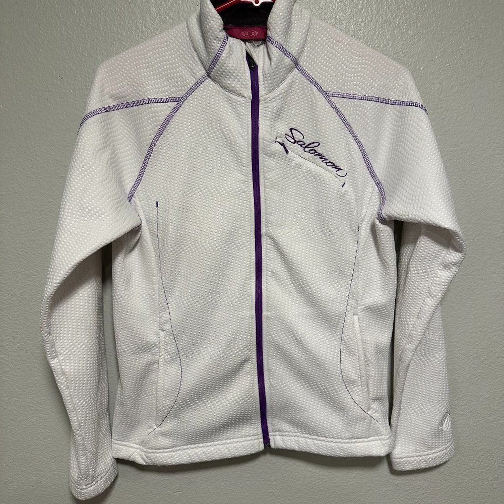 Vintage Salomon White & Purple Zip Up Lightweight Sweatshirt in Women's Medium